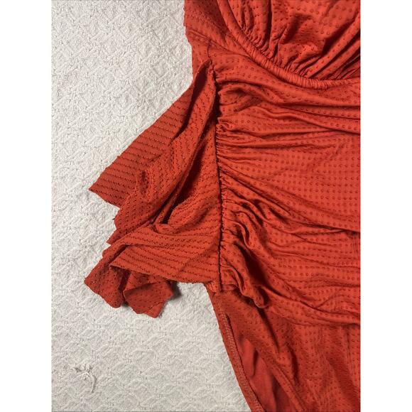 RHODE Women's Embossed Dot Ruffle One Piece Swimsuit Size Orange Ish Red XXL - Picture 2 of 11